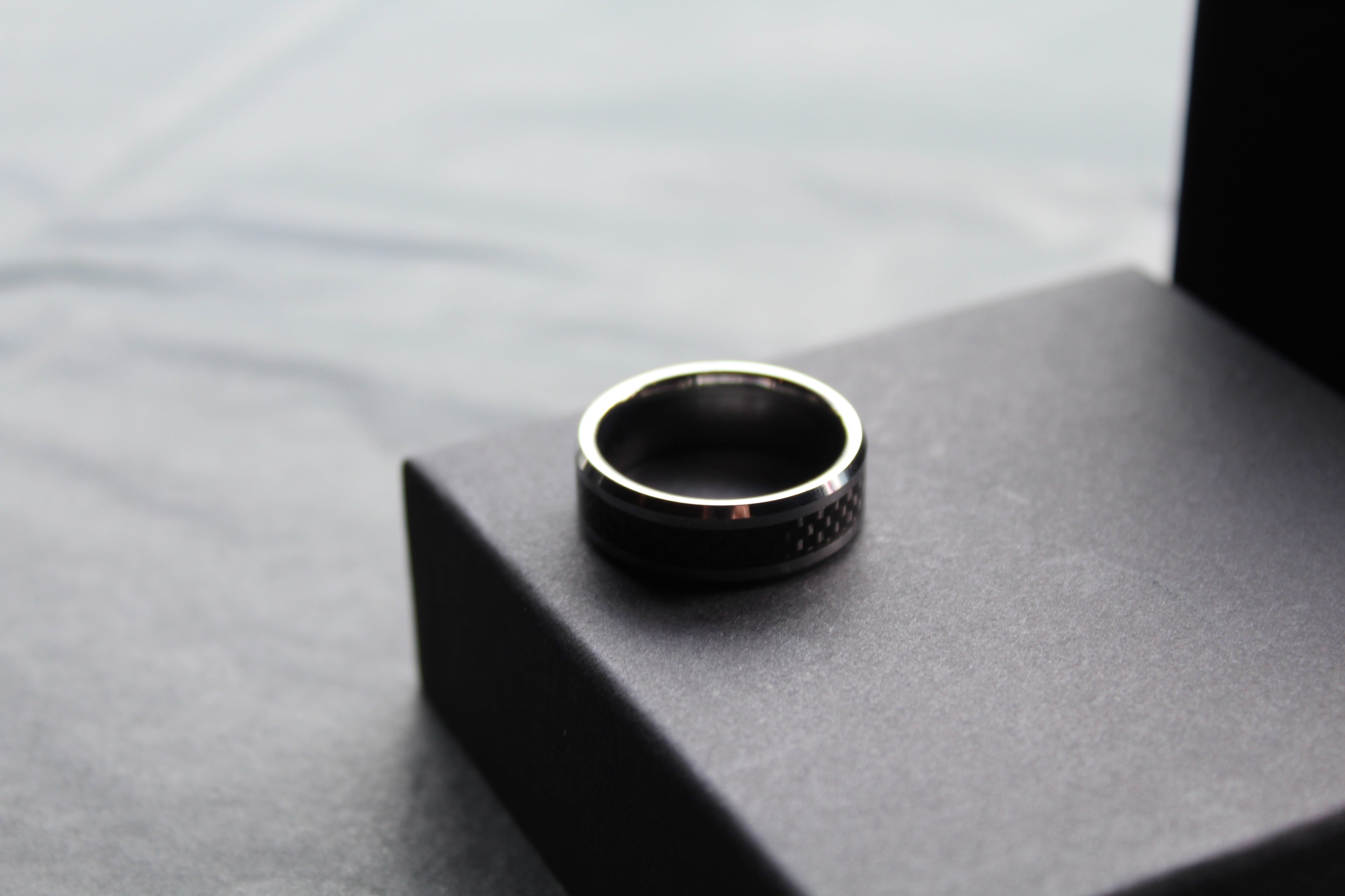 Tungsten Ring with Black Carbon Inlay