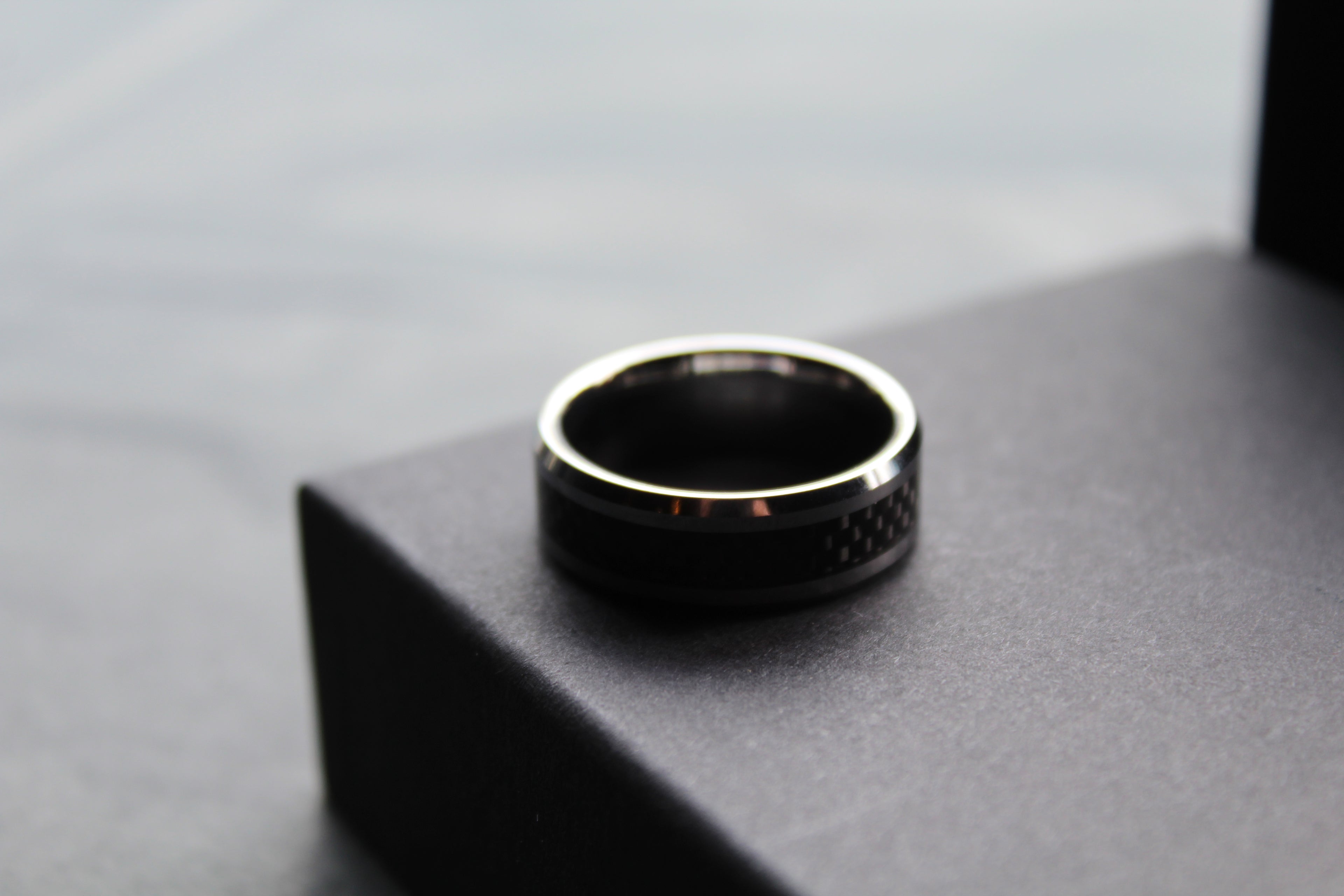 Tungsten Ring with Black Carbon Inlay