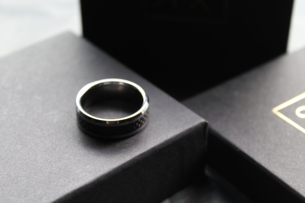 Tungsten Ring with Black Carbon Inlay