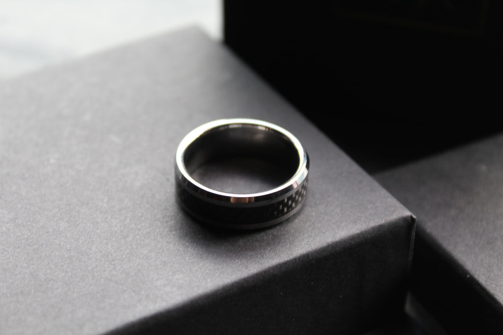 Tungsten Ring with Black Carbon Inlay