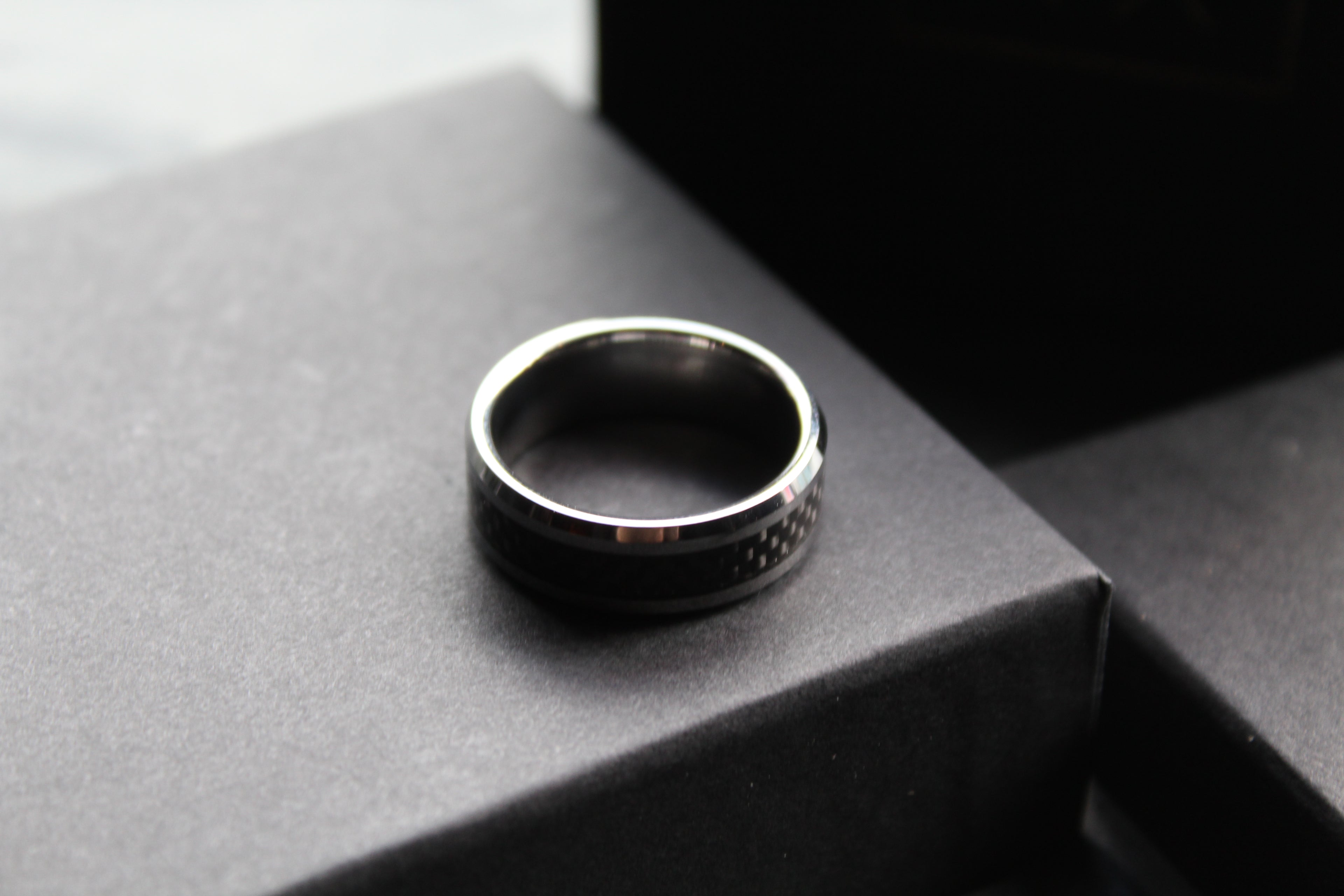 Tungsten Ring with Black Carbon Inlay