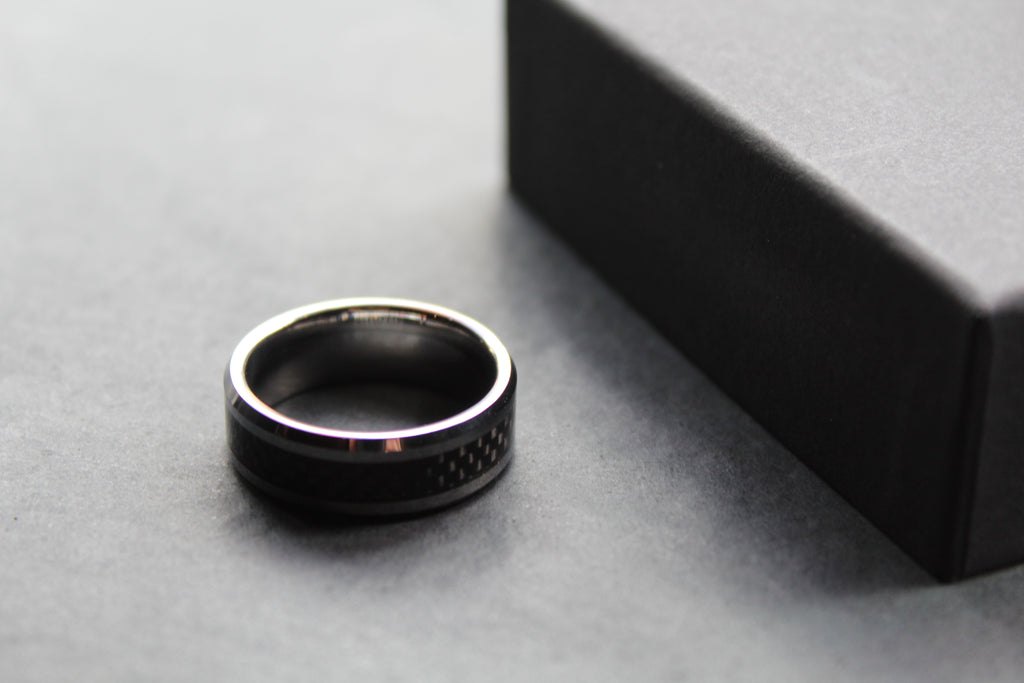 Tungsten Ring with Black Carbon Inlay