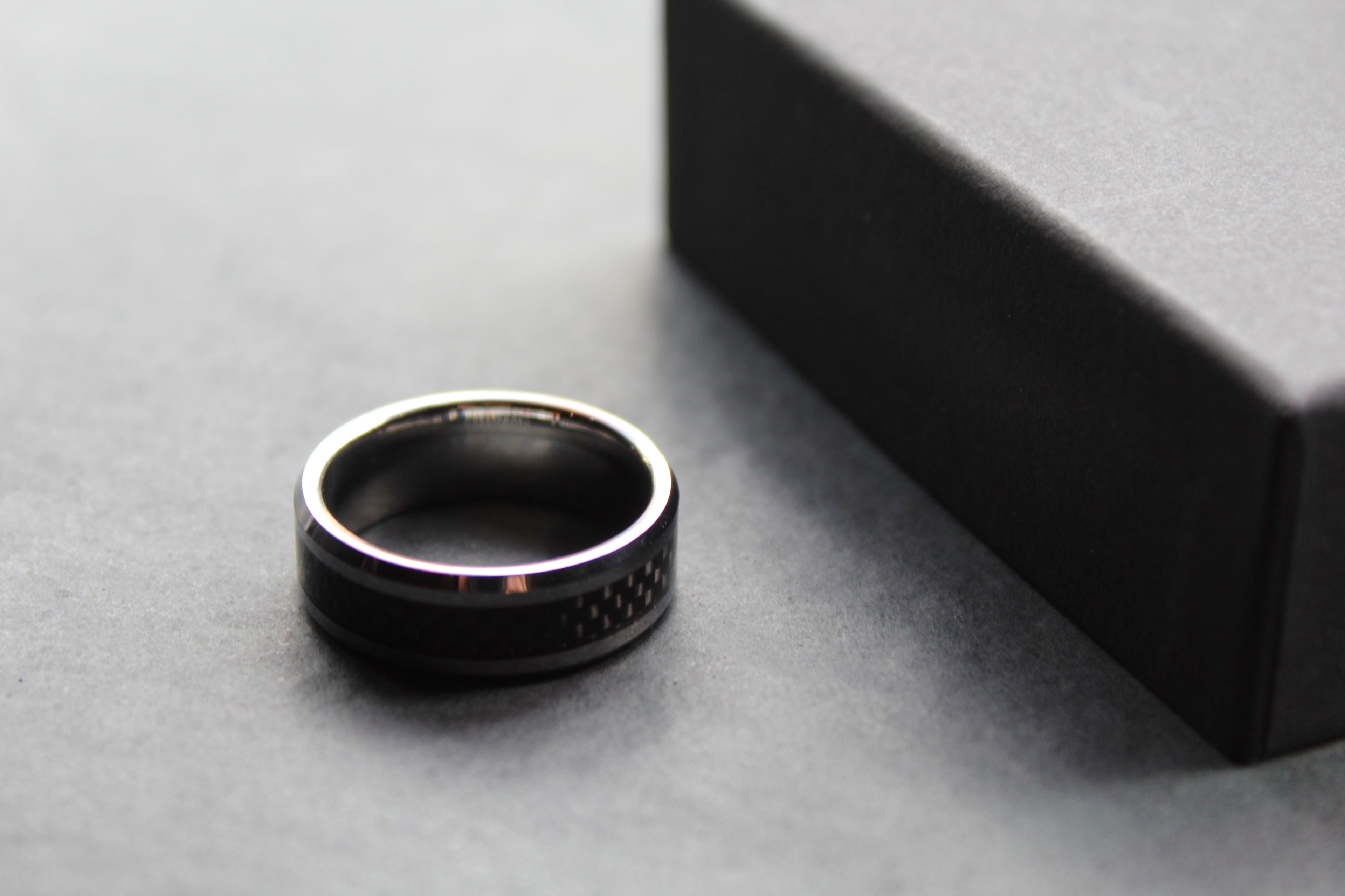 Tungsten Ring with Black Carbon Inlay