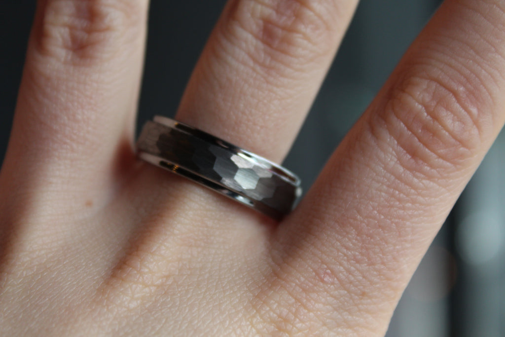 Tungsten Ring with Hammered Finish