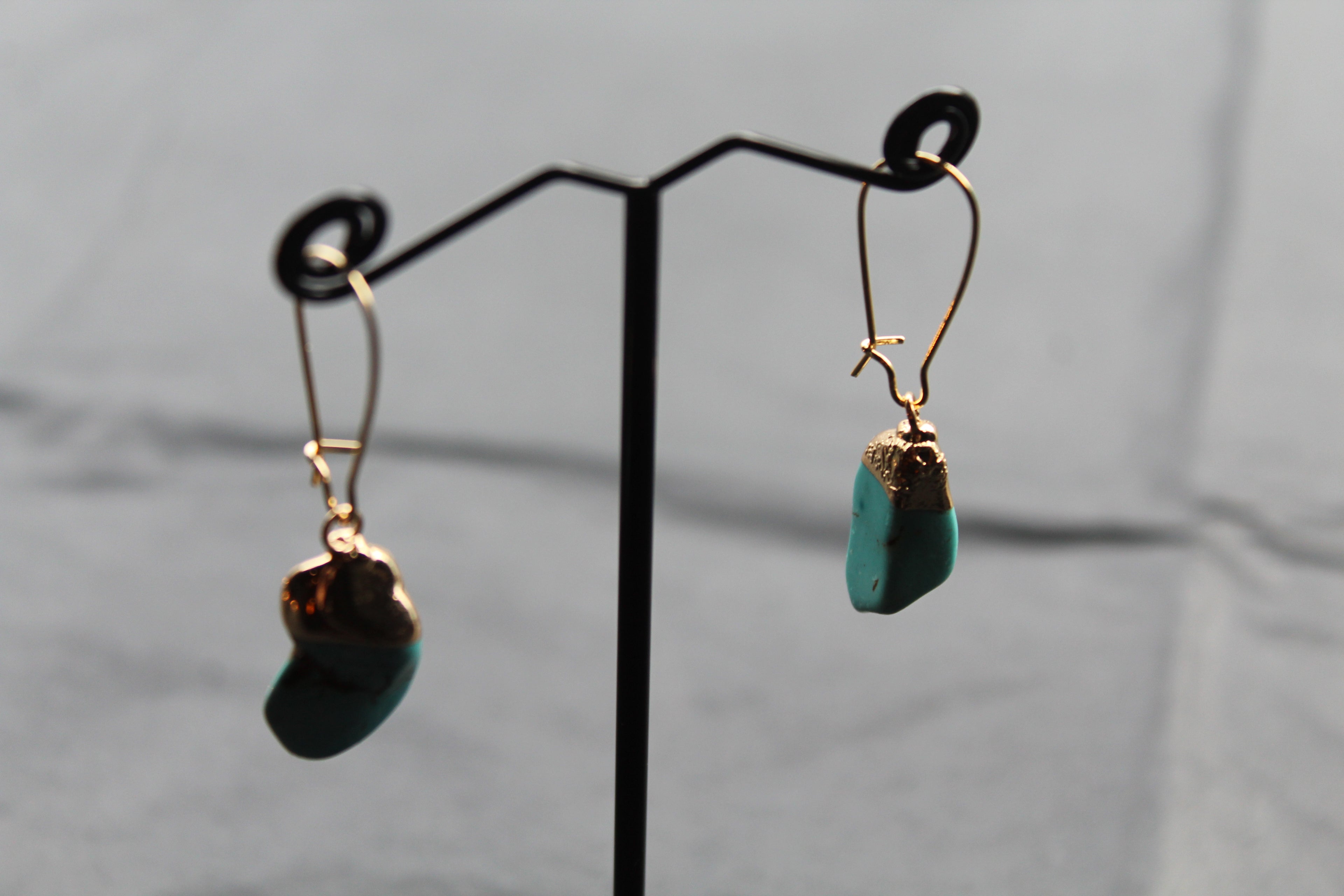 Turquoise Kidney Stone Dropper Earrings