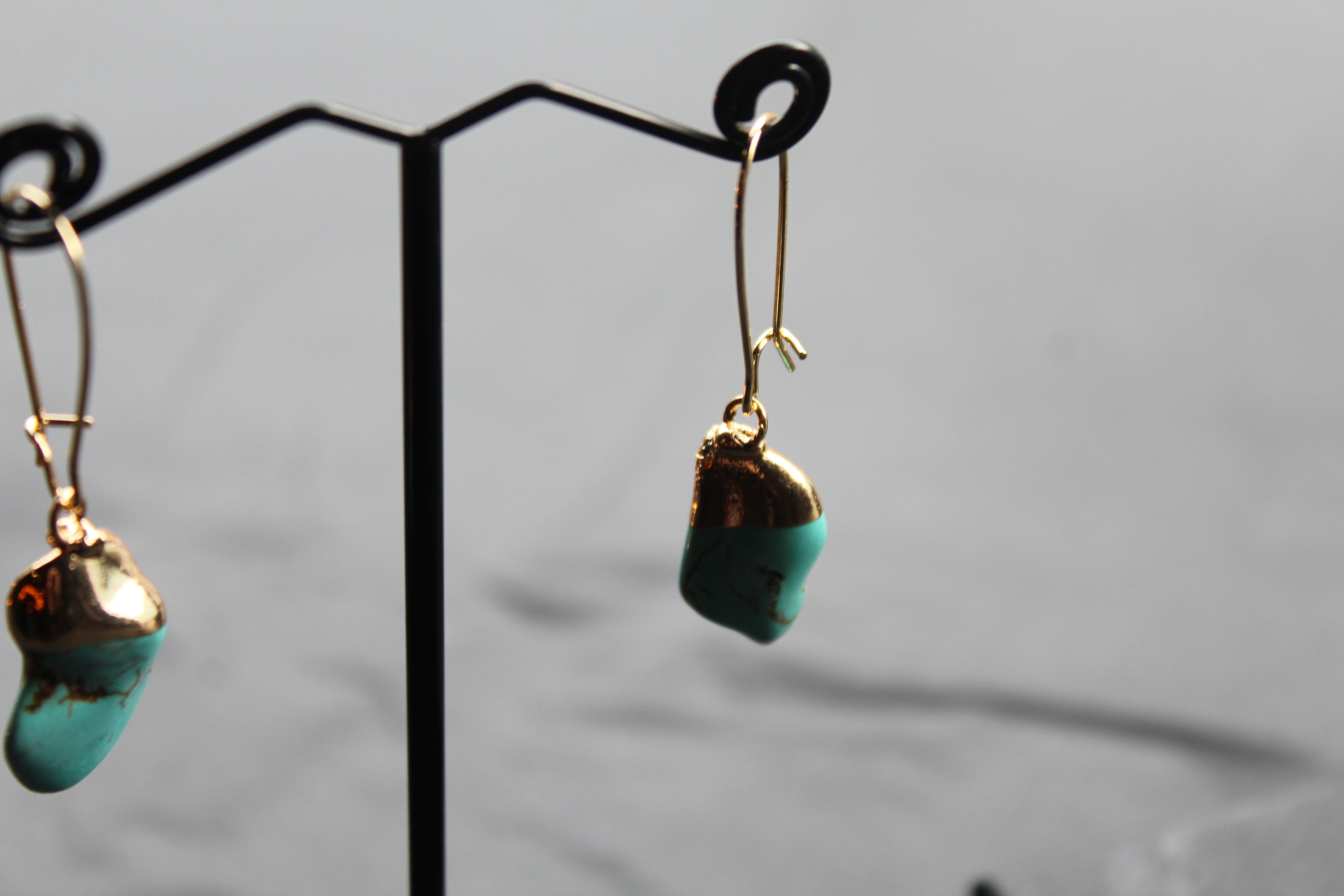 Turquoise Kidney Stone Dropper Earrings