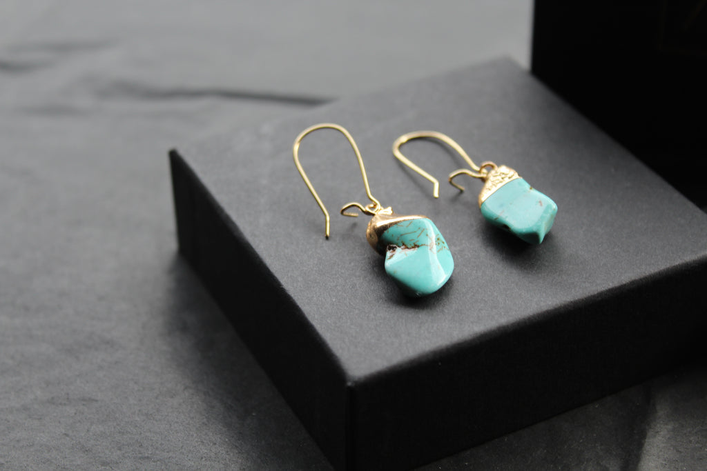 Turquoise Kidney Stone Dropper Earrings