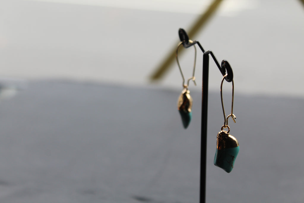 Turquoise Kidney Stone Dropper Earrings