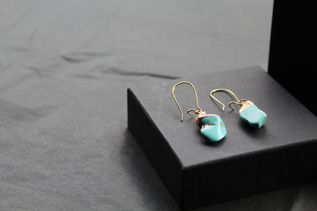 Turquoise Kidney Stone Dropper Earrings