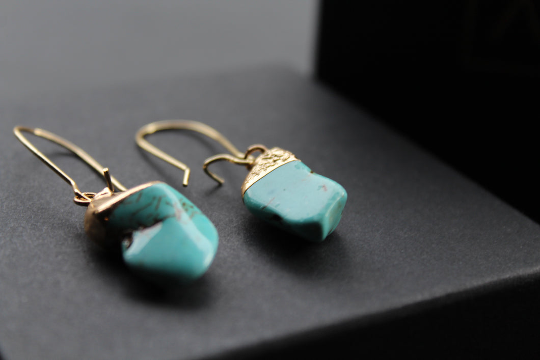 Turquoise Kidney Stone Dropper Earrings