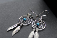 Load image into Gallery viewer, Turquoise &amp; Silver Dream Catcher Earrings
