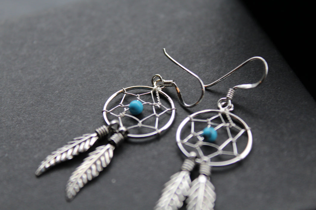 Turquoise & Silver Dream Catcher Earrings