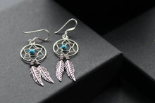Load image into Gallery viewer, Turquoise &amp; Silver Dream Catcher Earrings
