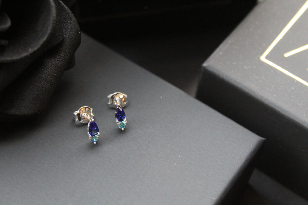 Two Tone Sapphire Blue Cubic Zirconia Studs