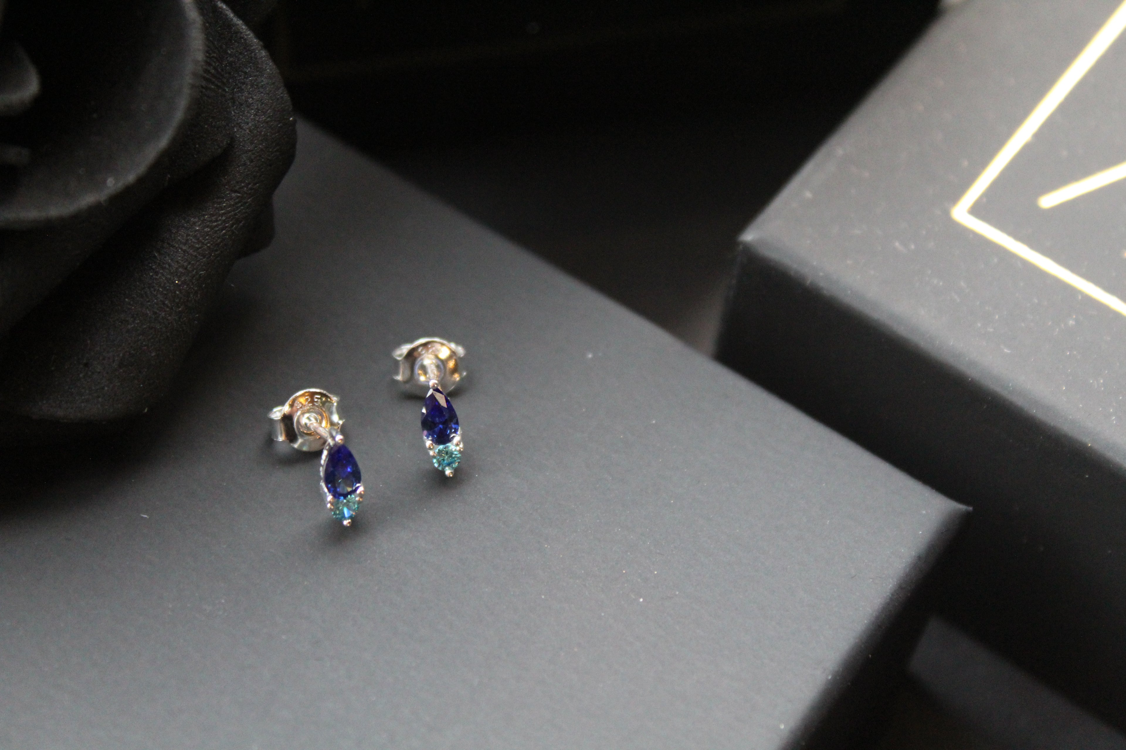 Two Tone Sapphire Blue Cubic Zirconia Studs