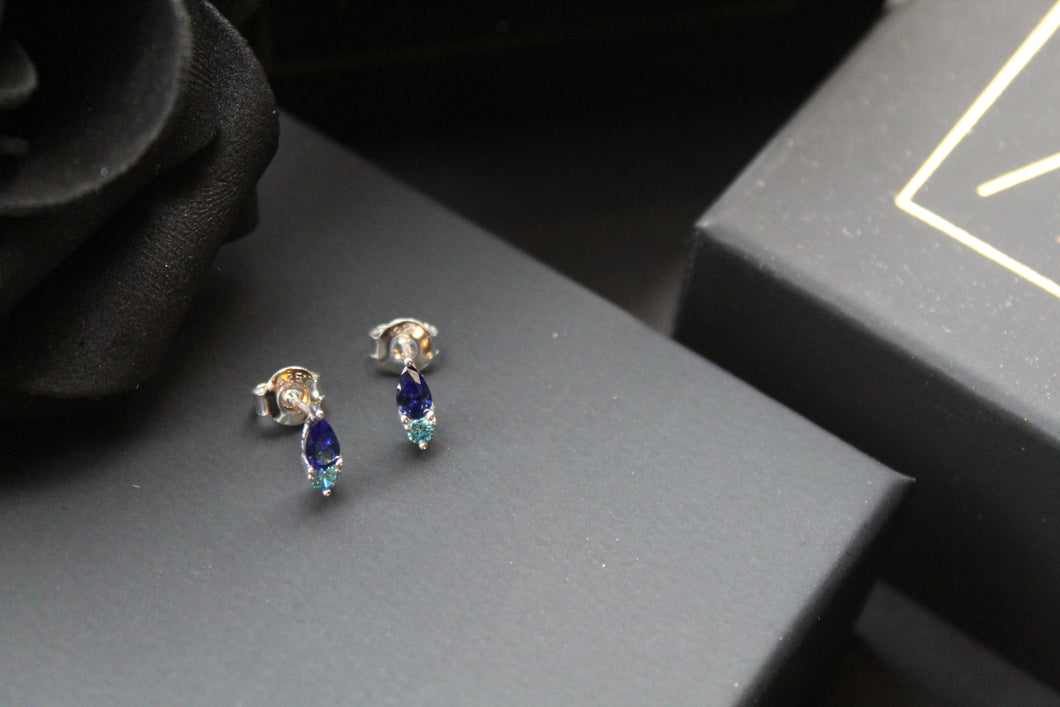 Two Tone Blue Cubic Zirconia Studs