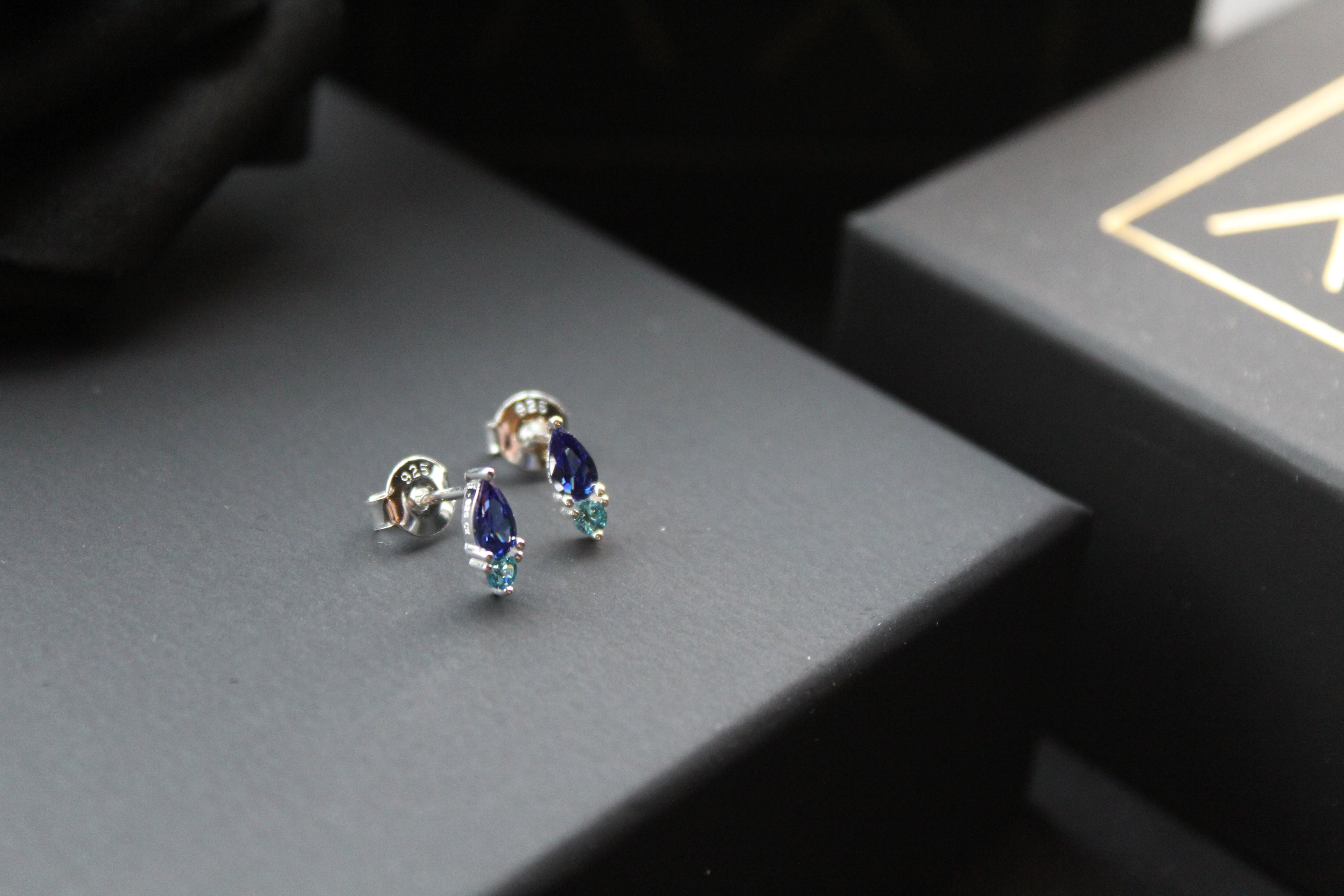 Two Tone Sapphire Blue Cubic Zirconia Studs