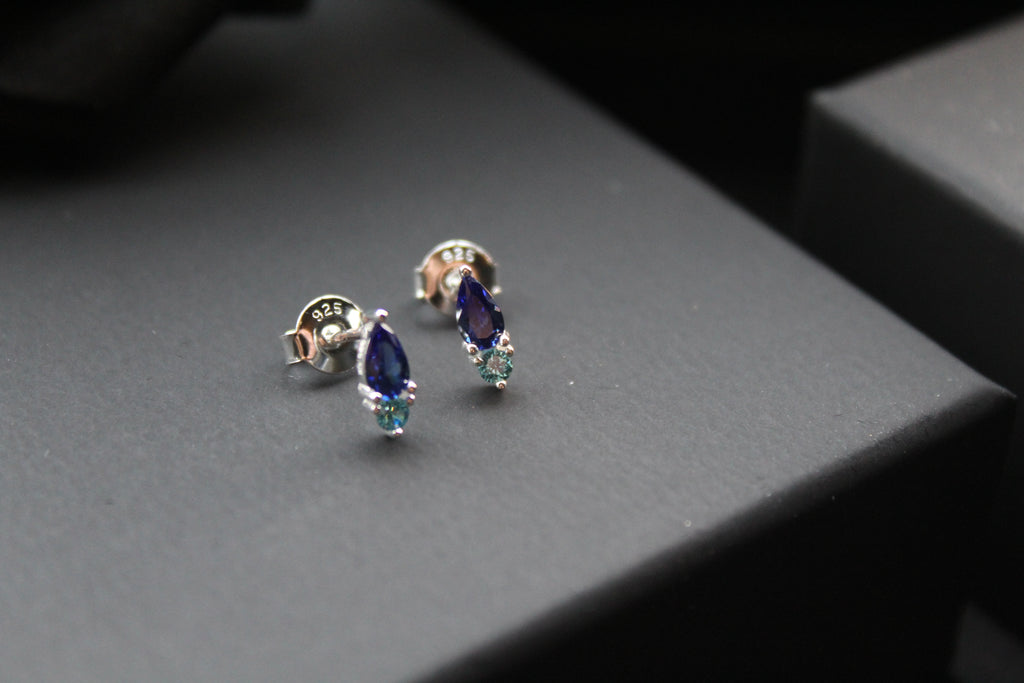 Two Tone Sapphire Blue Cubic Zirconia Studs