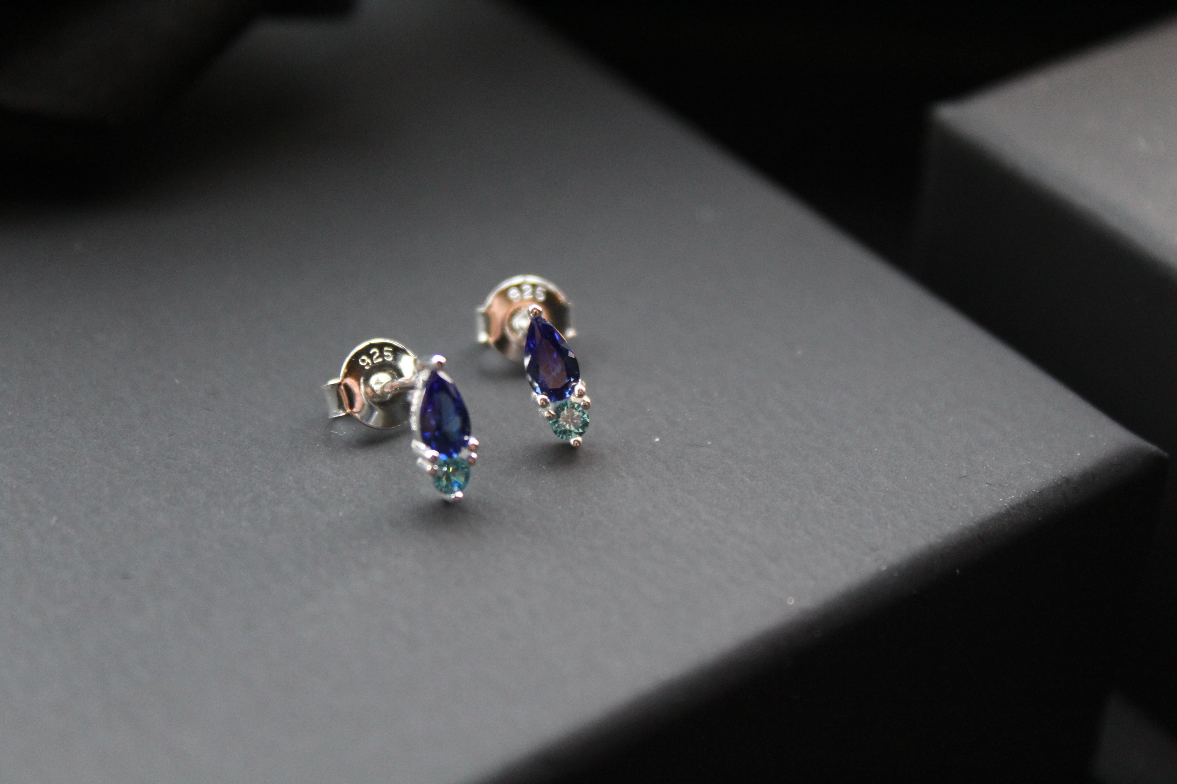 Two Tone Sapphire Blue Cubic Zirconia Studs