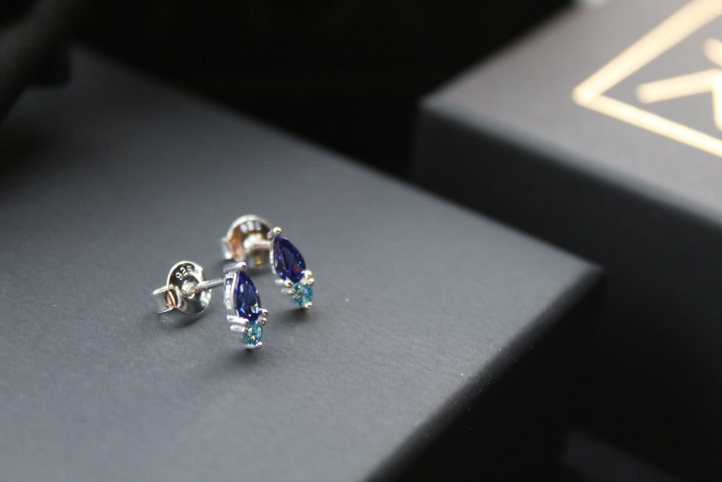 Two Tone Sapphire Blue Cubic Zirconia Studs