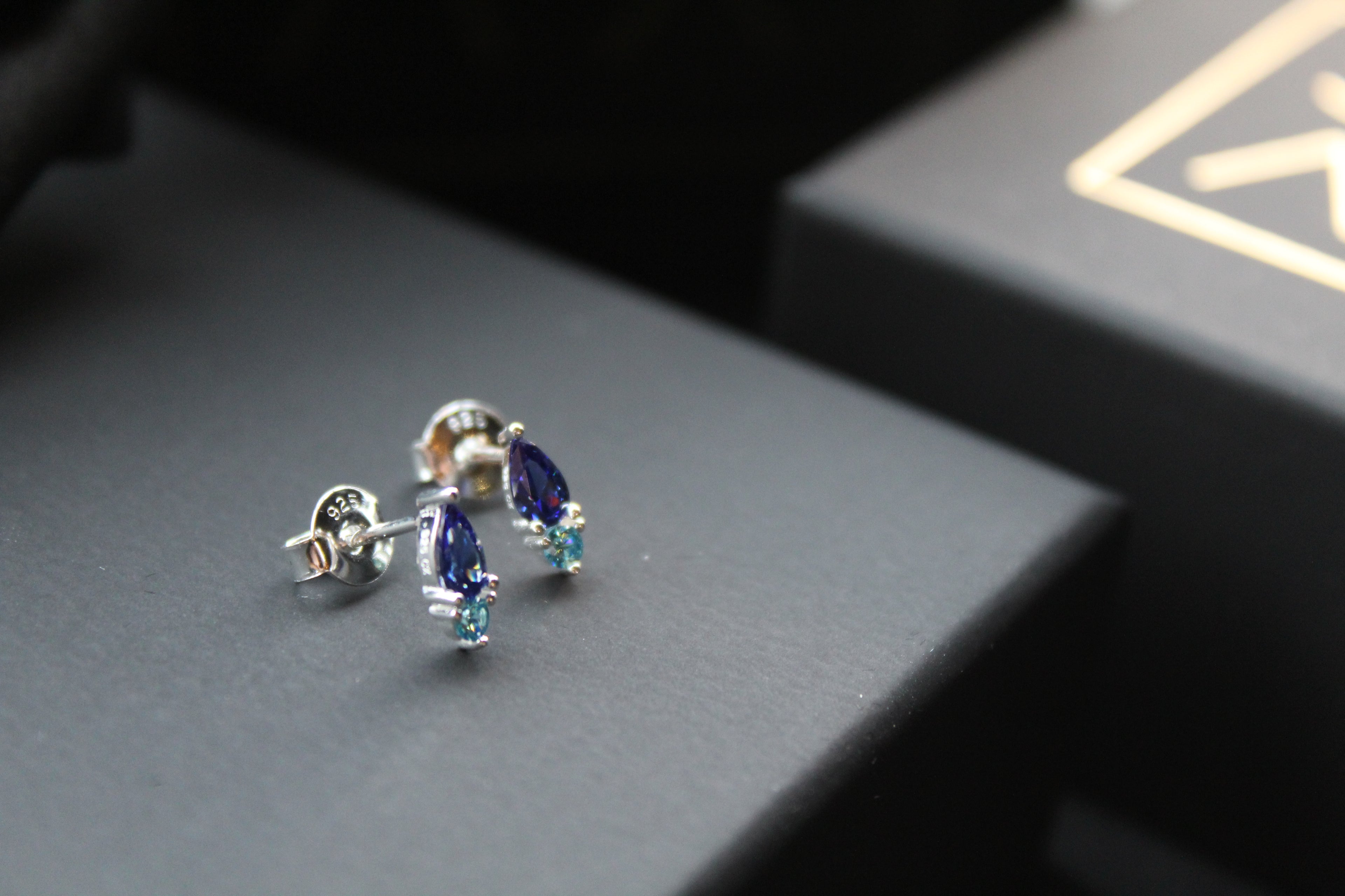 Two Tone Sapphire Blue Cubic Zirconia Studs
