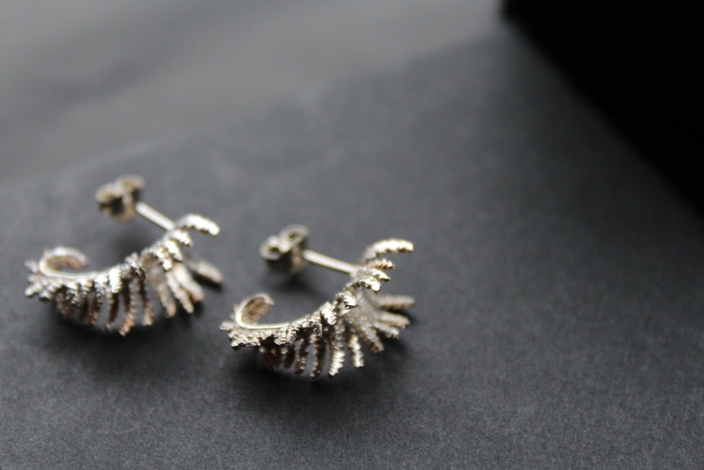 Unfurling Fern Earrings Sterling Silver