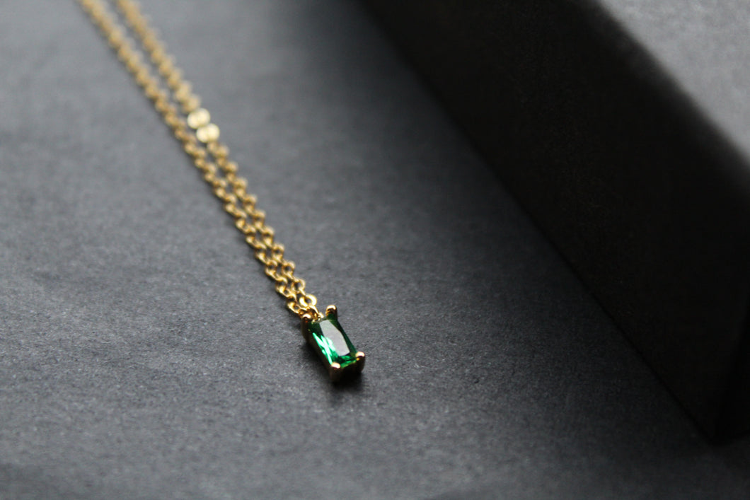 Yellow Gold Plated Emerald Glass Baguette Necklace