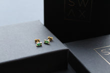 Load image into Gallery viewer, Yellow Gold Plated Emerald Glass Baguette Studs
