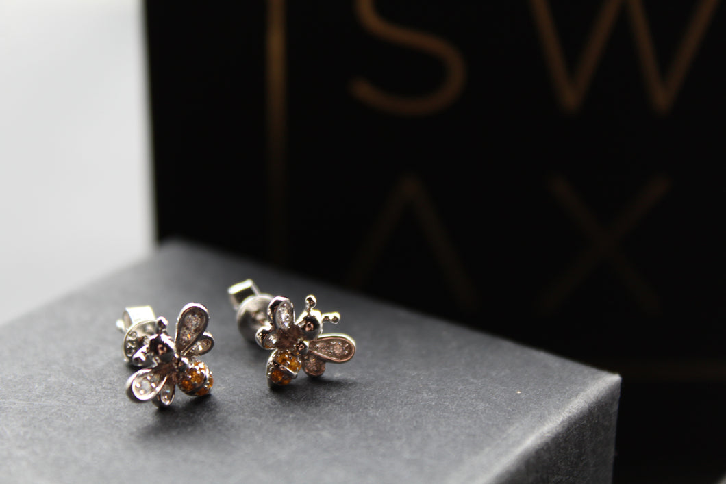 Yellow Honey Bee Silver & Cubic Zirconia Earrings