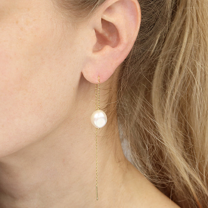Gold Plated Fresh Water Pearl Pull Through Earrings